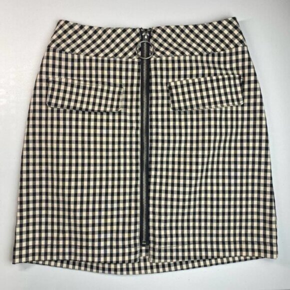 UO Black & Cream Gingham Zip-Front Mini Skirt Womens Size XS - Picture 2 of 5